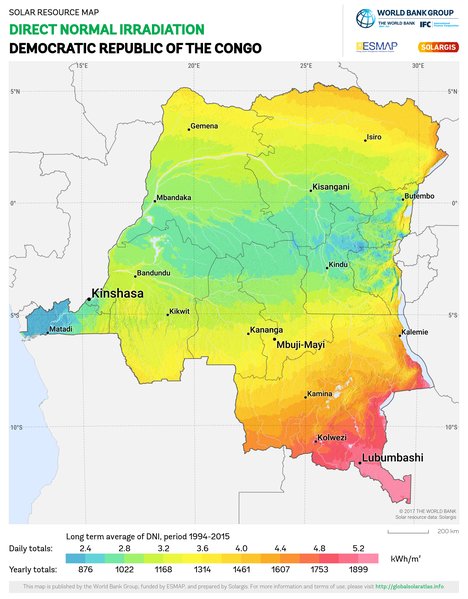 Direct Normal Irradiation, Democratic Republic of the Congo